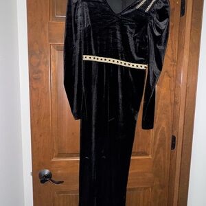 Elegant Black Velvet Dress with Gold Accents